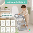KidDough Potty Training Seat with Ladder, Splash Guard, Handle and Cushion Seat, Polypropylene, Grey, Modern Style, for Kids (Potty Seat with Ladder, Grey)