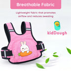 KidDough Baby Safety Belt for Two Wheeler Bike/Scooty | Harness Safety Belt for Kids Safety | Strong Buckles with Adjustable Straps and Double Stiching for Extra Safety (With Storage (Pink))