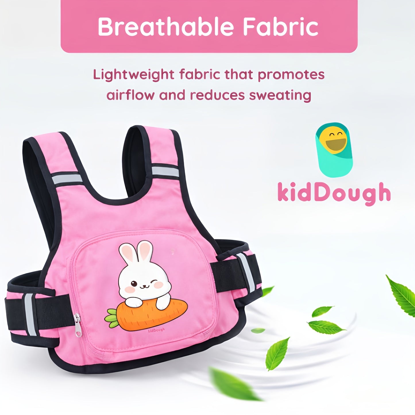 KidDough Baby Safety Belt for Two Wheeler Bike/Scooty | Harness Safety Belt for Kids Safety | Strong Buckles with Adjustable Straps and Double Stiching for Extra Safety (With Storage (Pink))