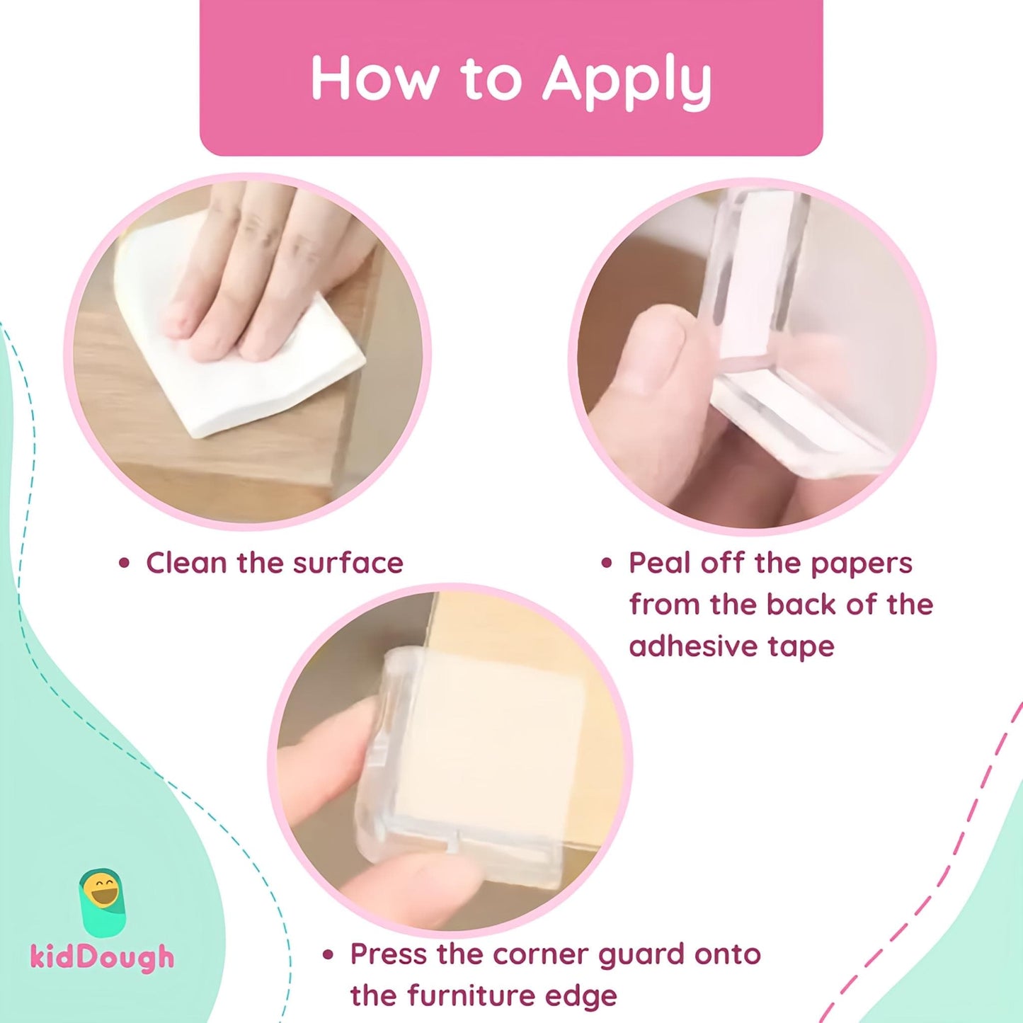 KidDough Corner Guards for Baby Safety, Transparent, Corner Protector for Furniture, Table Edge Guards, 10