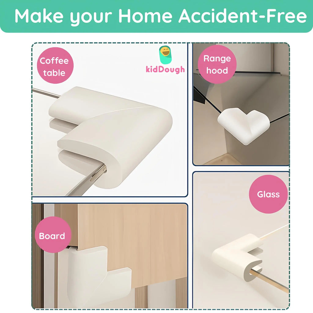 KidDough U-Shape Corner Guards for Kids Safety, Table Corners Edge Protector, Baby Proofing Edge & Corner Guards, for Thin Table Tops, White (8pcs/Pack)