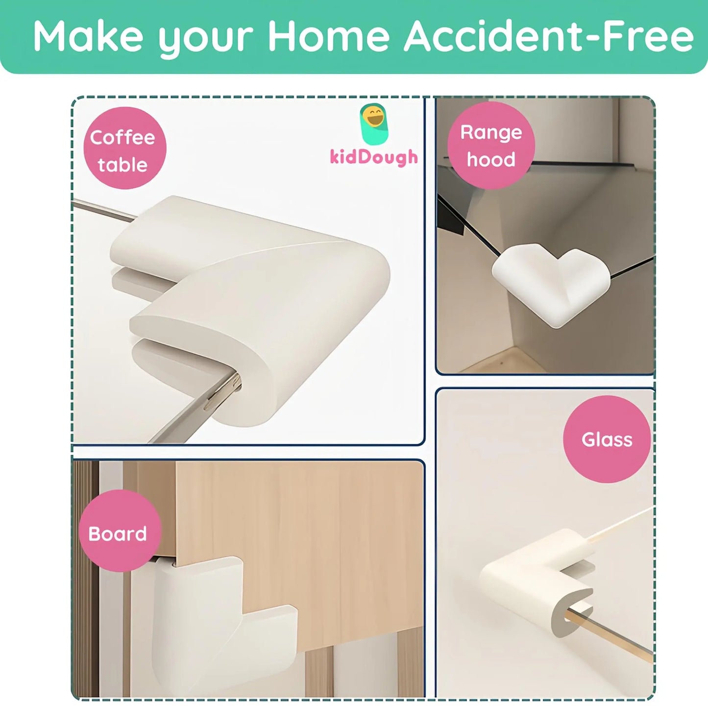 KidDough U-Shape Corner Guards for Kids Safety, Table Corners Edge Protector, Baby Proofing Edge & Corner Guards, for Thin Table Tops, White (8pcs/Pack)