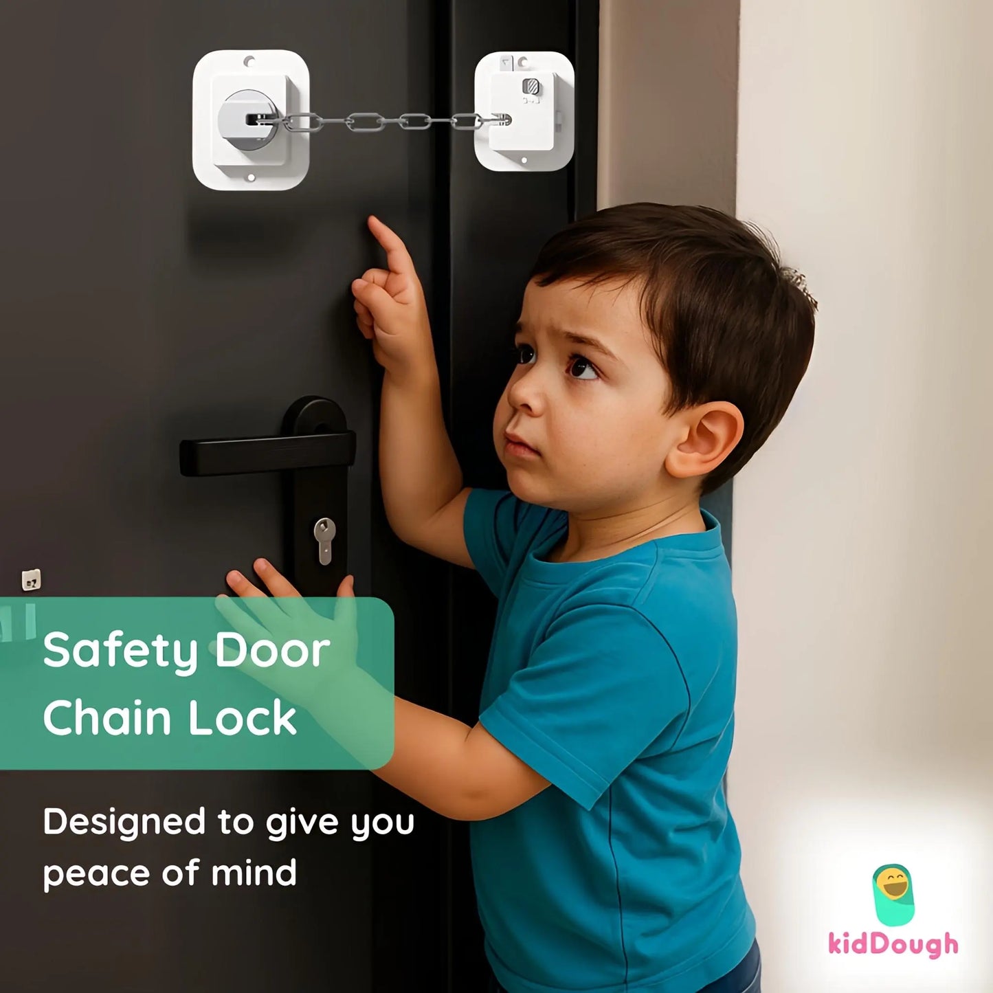 KidDough Door Latch Chain Safety Lock, Door/Window Chain for Secure Home | Ideal for Bedroom, Bathroom, Sliding Doors | Safety Lock for Kids, 1 Piece