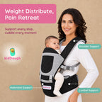 Kiddough Hip Seat Baby Carrier for 0 to 3 yrs with Adjustable Shoulder Straps | Breathable Mesh Fabric | Sling Baby Carrier with Storage Pockets | Adjustable New-Born to Toddler Carrier (Black)