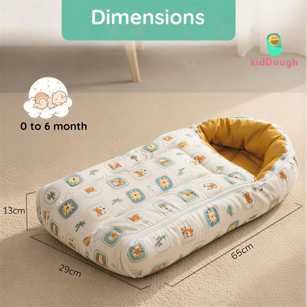 Kiddough Sleeping Bag for Infant | Soft Breathable 100% Cotton Baby Carrier for New Born/Foldable & Washable Unisex Baby Sleeping Bag (Off-White) 0 Months- 12 Months