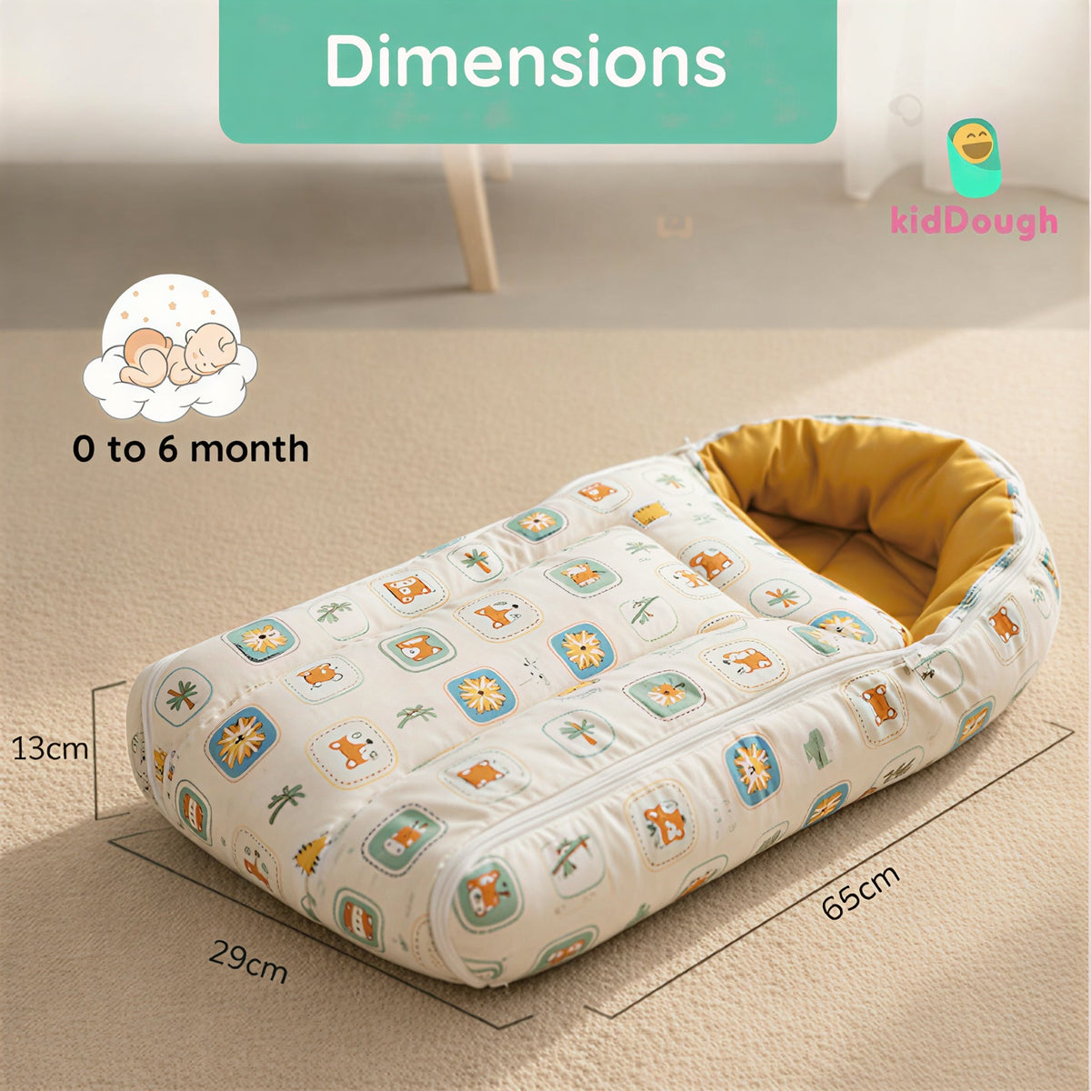 Kiddough Sleeping Bag for Infant | Soft Breathable 100% Cotton Baby Carrier for New Born/Foldable & Washable Unisex Baby Sleeping Bag (Off-White) 0 Months- 12 Months