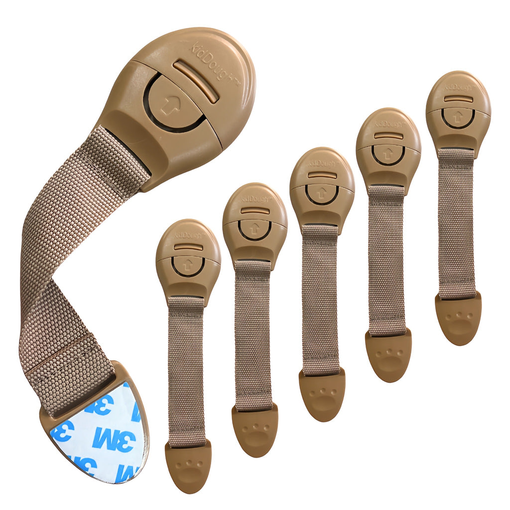 KidDough Furniture Safety Locks for Kids, Child Safety Locks for Drawers, Cabinets, Fridge, Cupboard Lock, Baby Proofing Product, Strong and Adhesive Safety Locks (Grey, 6 Beige Locks)