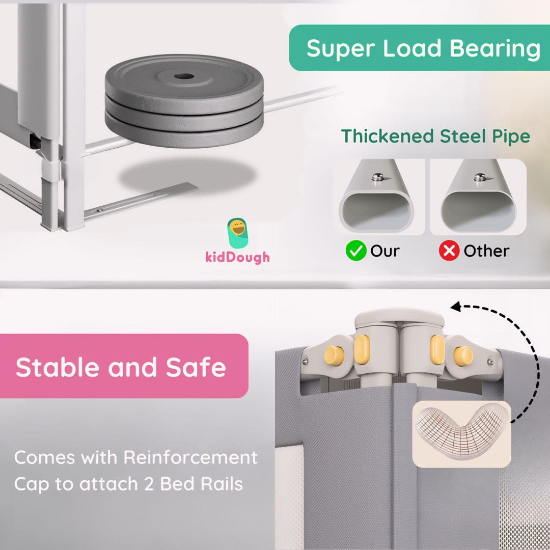 Kiddough Bed Railing for Baby Safety (6.5ft*6ft*6.5ft, Three Sides, Grey)