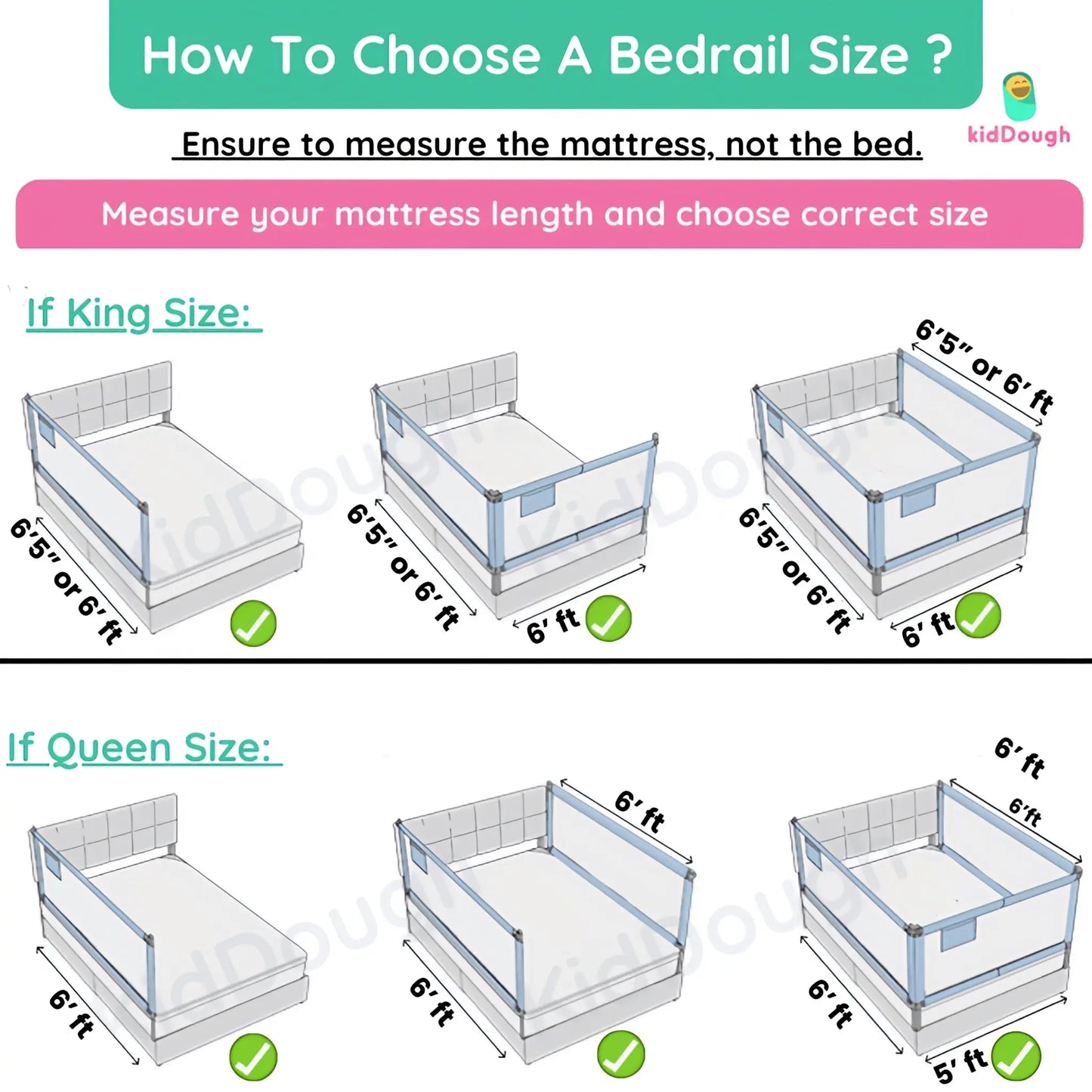 Kiddough Bed Railing for Baby Safety (5ft, One Side, Off-White)