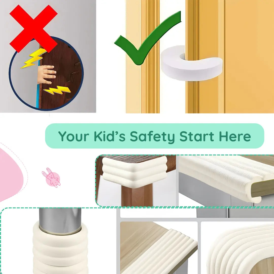 Kiddough Baby Proofing Kit with 2M Edge Protector, 5 Safety Locks, 6 Socket Guards, 2 Door Guards, White