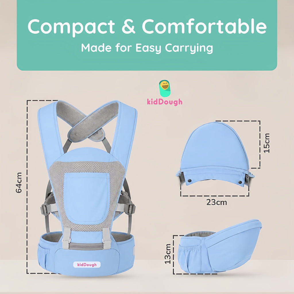 Kiddough Hip Seat Baby Carrier for 0 to 3 yrs with Adjustable Shoulder Straps | Breathable Mesh Fabric | Sling Baby Carrier with Storage Pockets | Adjustable New-Born to Toddler Carrier (Blue)
