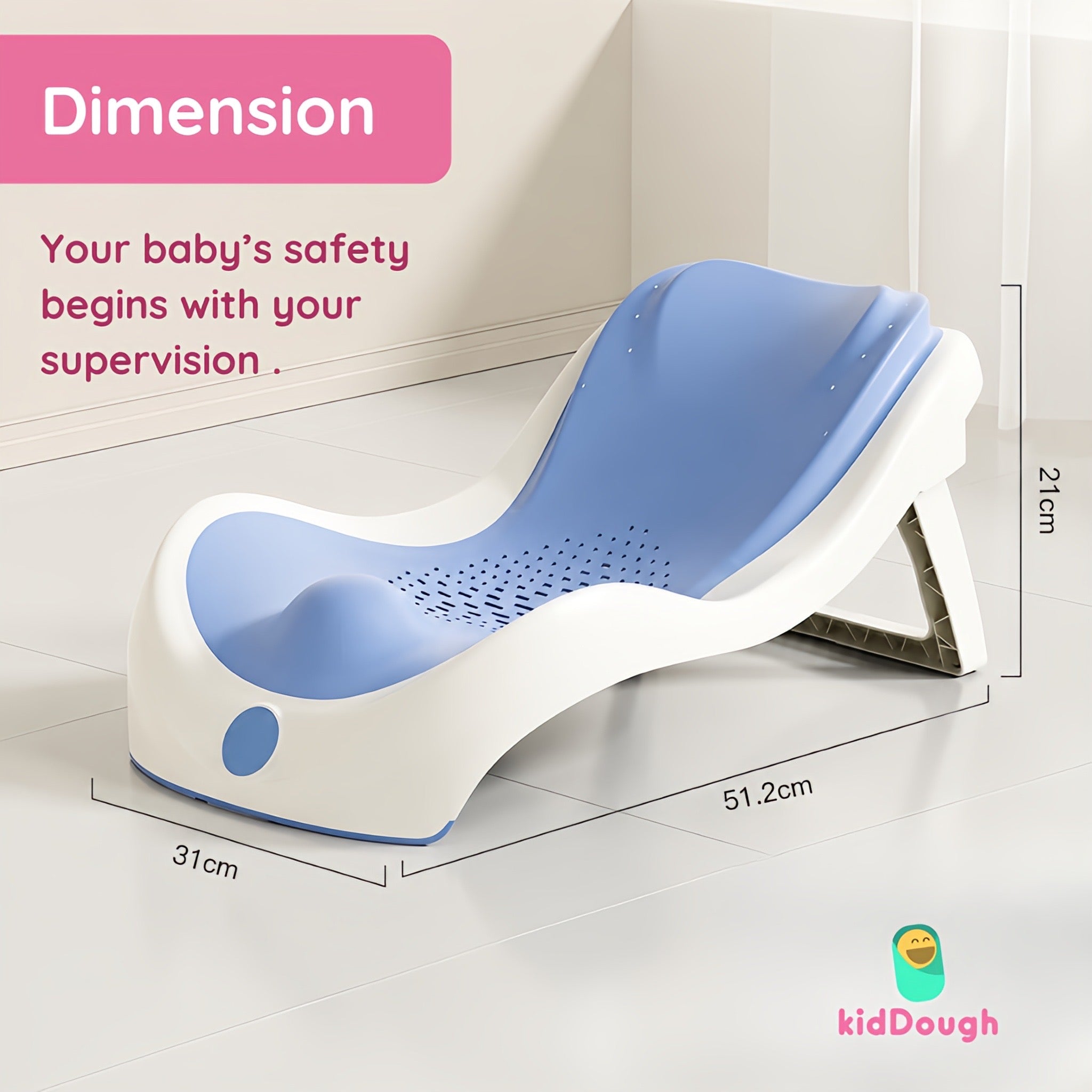 Kiddough Baby Bather, Non-Slip, Adjustable, Foldable, Durable (Blue)