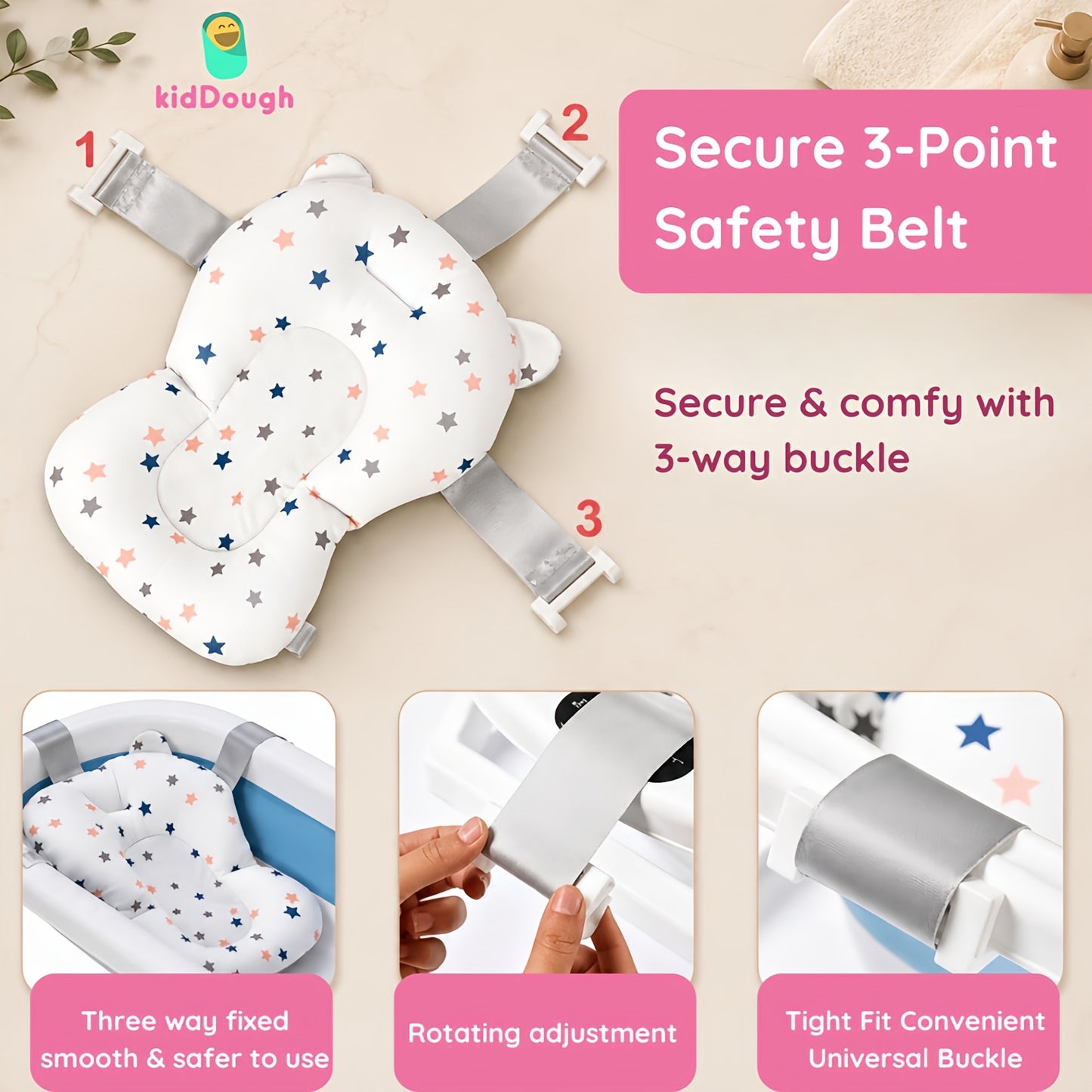 Kiddough Baby Bathtub, Foldable, Non Slip, Durable, Easy to Store and Use with Cushion (Blue (with Cushion))