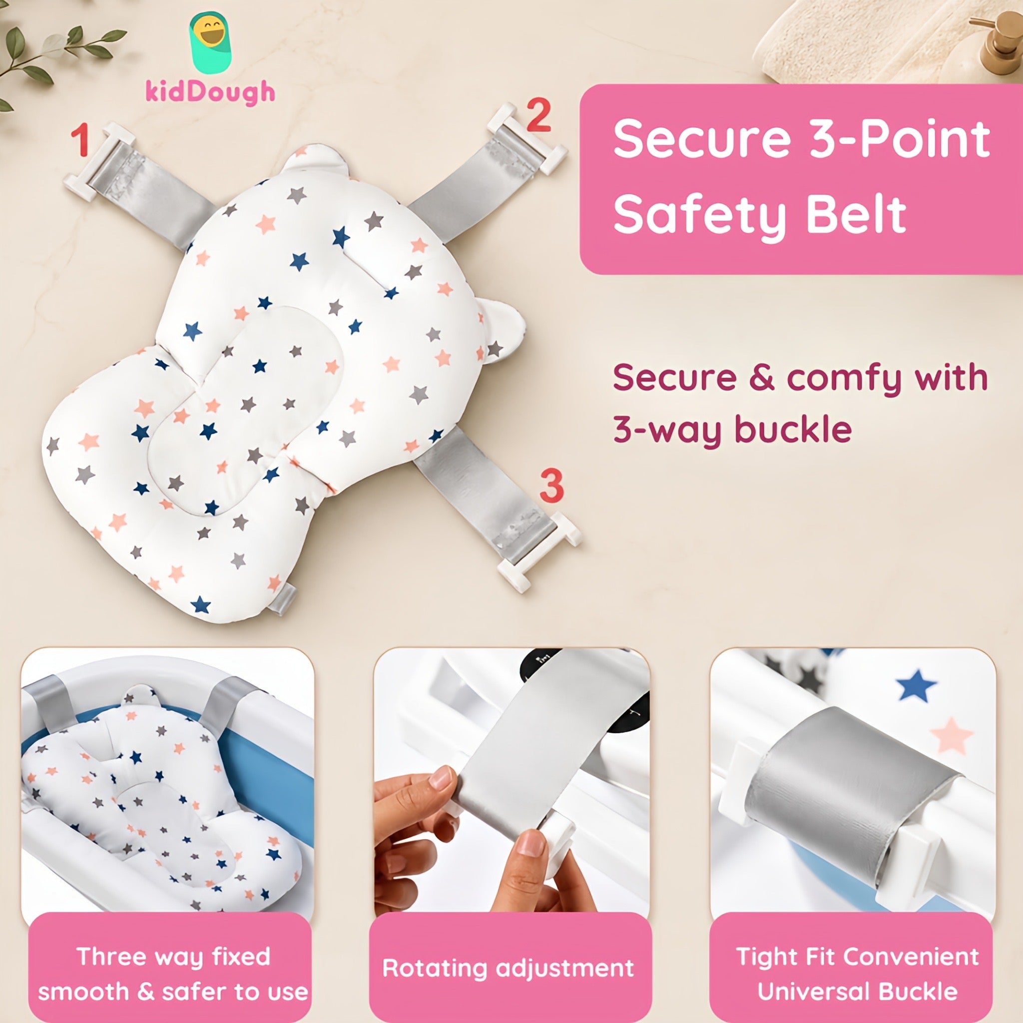 Kiddough Baby Bathtub, Foldable, Non Slip, Durable, Easy to Store and Use with Cushion (Blue (with Cushion))