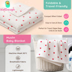 KidDough Ultra-Soft Muslin Baby Blanket for All Seasons – Soft, Breathable & Lightweight, Hearts Print, 105 × 105 cm, 0–2 Years