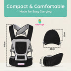 Kiddough Hip Seat Baby Carrier for 0 to 3 yrs with Adjustable Shoulder Straps | Breathable Mesh Fabric | Sling Baby Carrier with Storage Pockets | Adjustable New-Born to Toddler Carrier (Black)