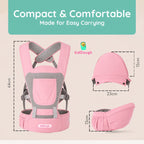Kiddough Hip Seat Baby Carrier for 0 to 3 yrs with Adjustable Shoulder Straps | Breathable Mesh Fabric | Sling Baby Carrier with Storage Pockets | Adjustable New-Born to Toddler Carrier ( Pink)