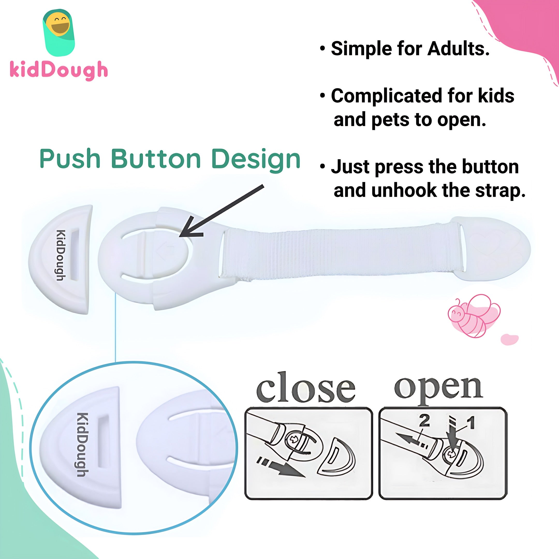 Kiddough Furniture Safety Locks for Kids - Pack of 6, White