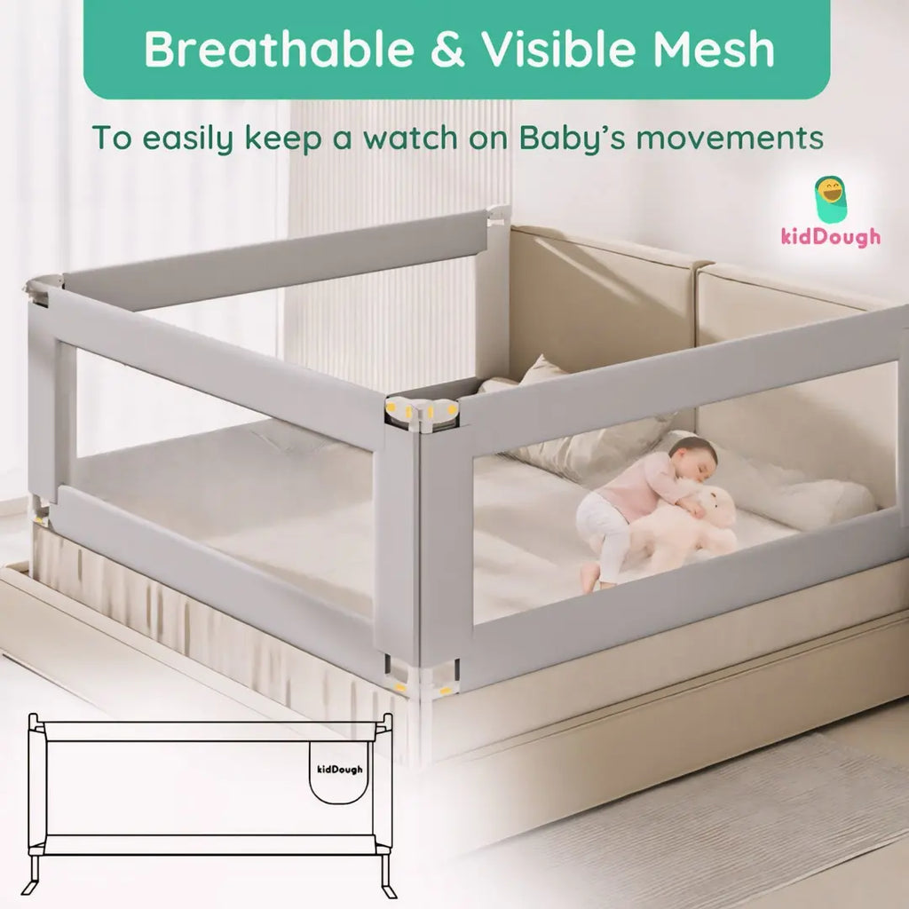 Kiddough Bed Railing for Baby Safety (6ft*5ft*6ft, Three Side, Grey)