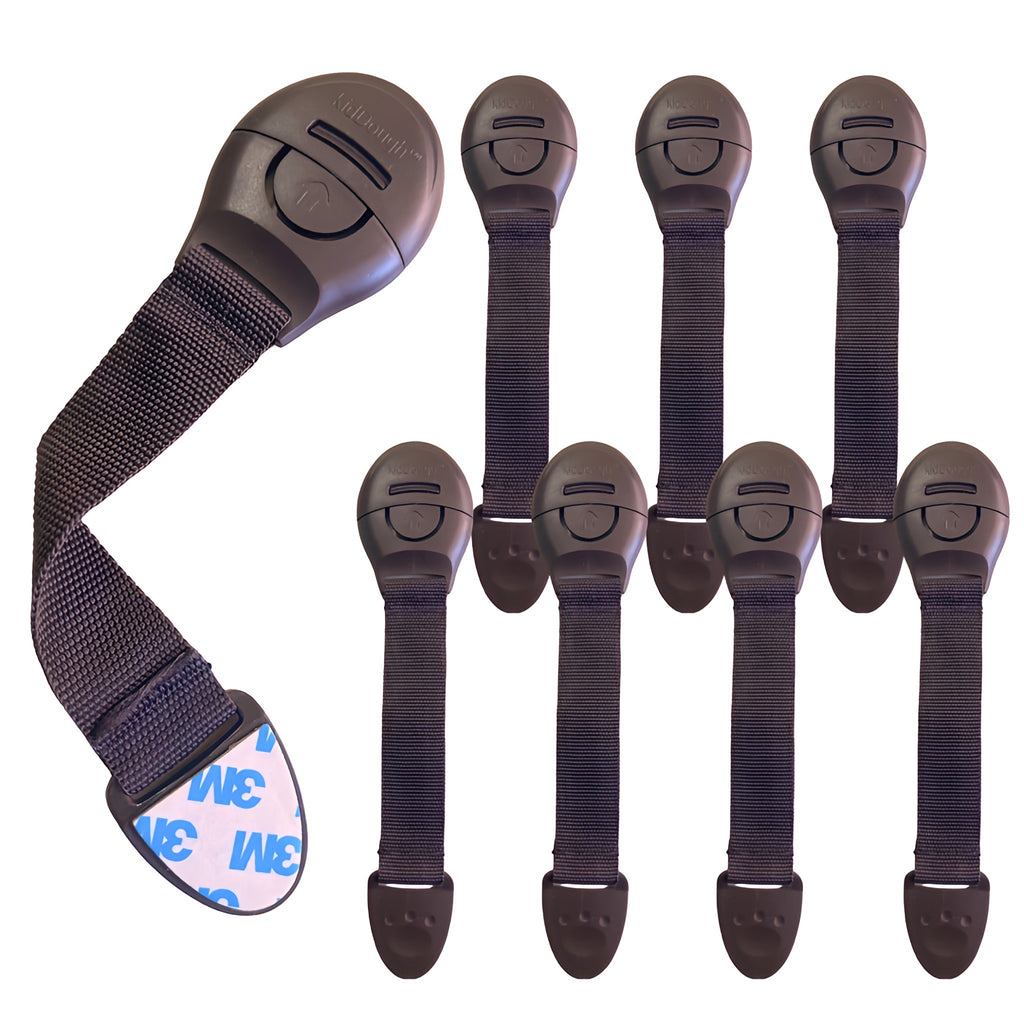 KidDough Furniture Safety Locks for Kids, Child Safety Locks for Drawers, Cabinets, Fridge, Cupboard Lock, Baby Proofing Product, Strong and Adhesive Safety Locks (Brown, 8 Brown Locks)