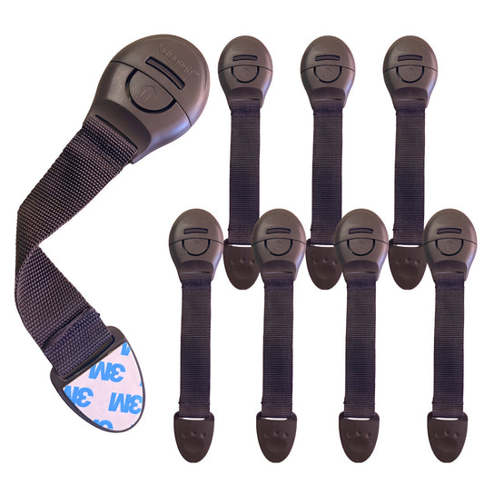 KidDough Furniture Safety Locks for Kids, Child Safety Locks for Drawers, Cabinets, Fridge, Cupboard Lock, Baby Proofing Product, Strong and Adhesive Safety Locks (Brown, 8 Brown Locks)