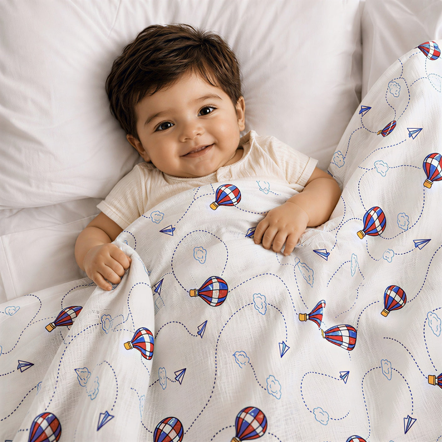KidDough 100% Cotton Muslin Baby Blanket – Parashoot Print, 105 × 105 cm