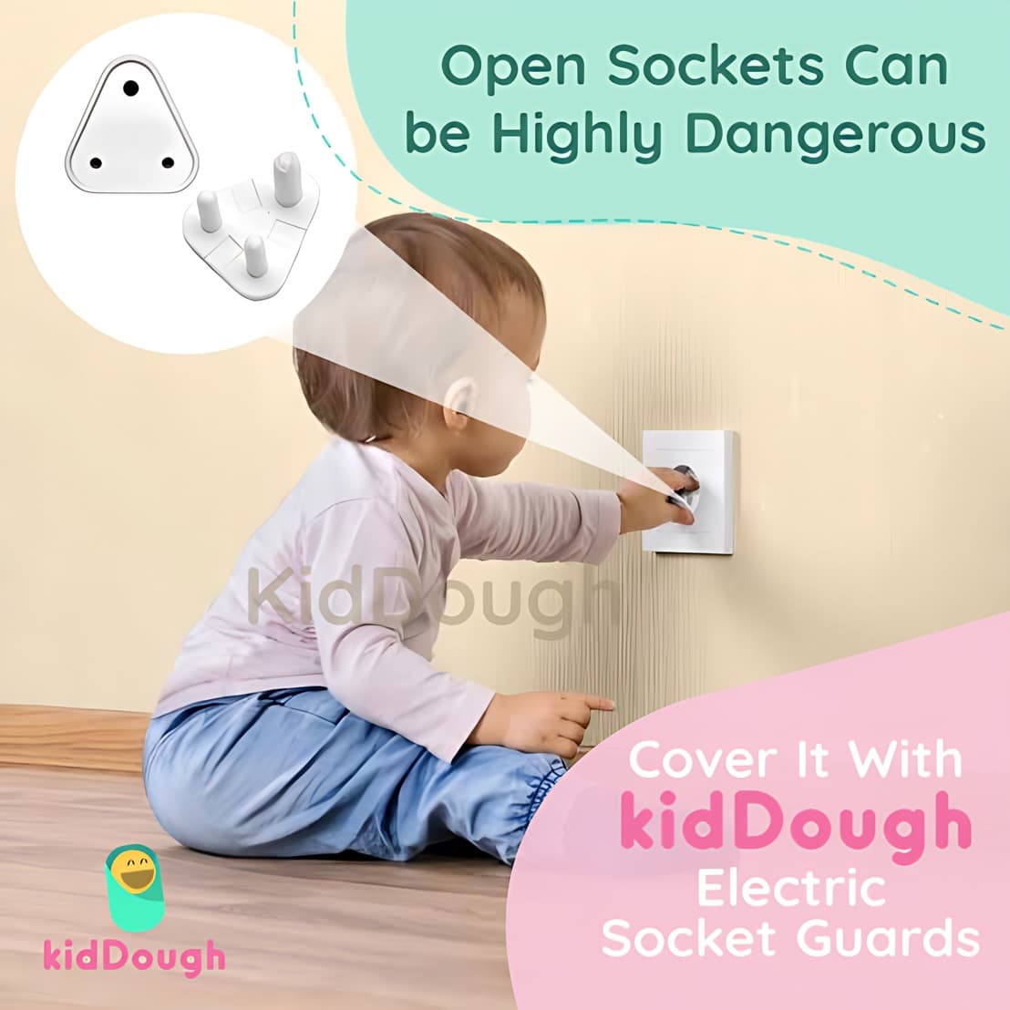 Kiddough Baby Safety Kit - 2 Finger Pinch Door Hinge Guards + 2 C-Shape Door Stopper + 6 Socket Guards + 5 Child Safety Locks For Drawers, Cabinets