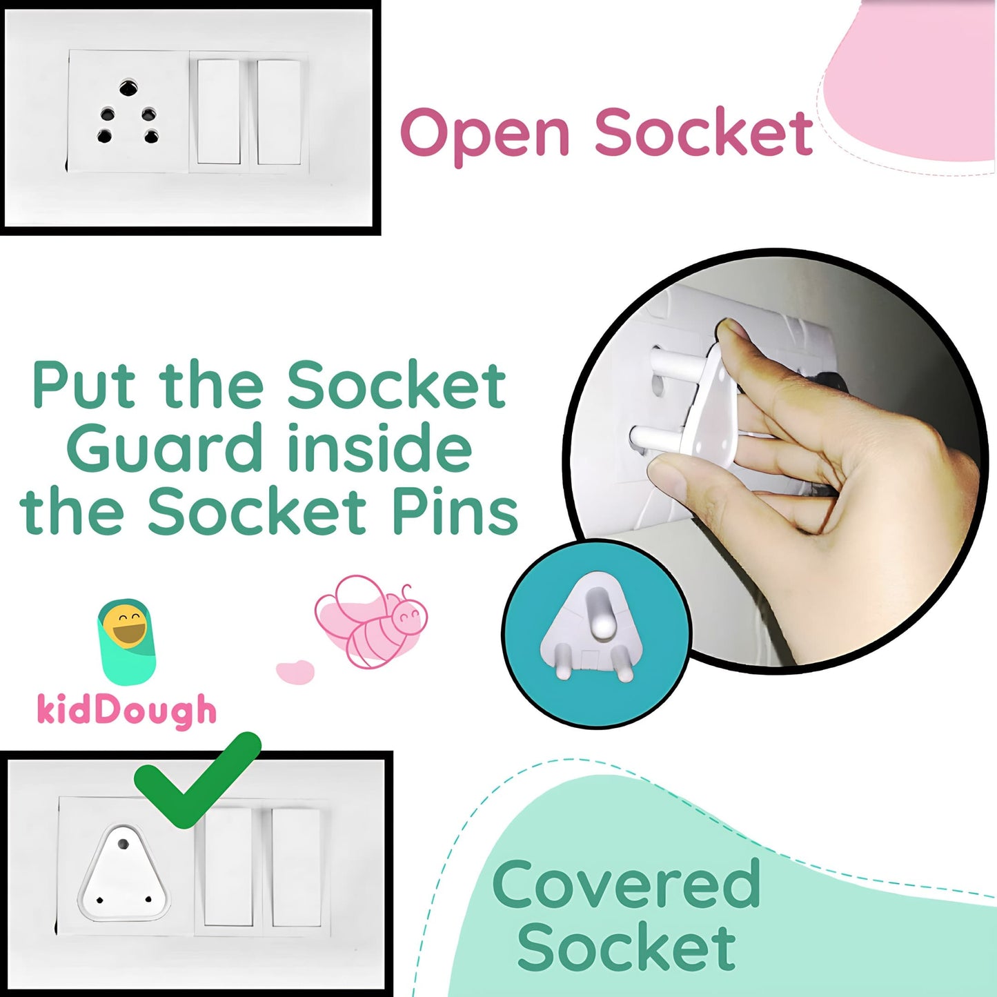 Kiddough Baby Safety Kit - 2 Finger Pinch Door Hinge Guards + 2 C-Shape Door Stopper + 6 Socket Guards + 5 Child Safety Locks For Drawers, Cabinets