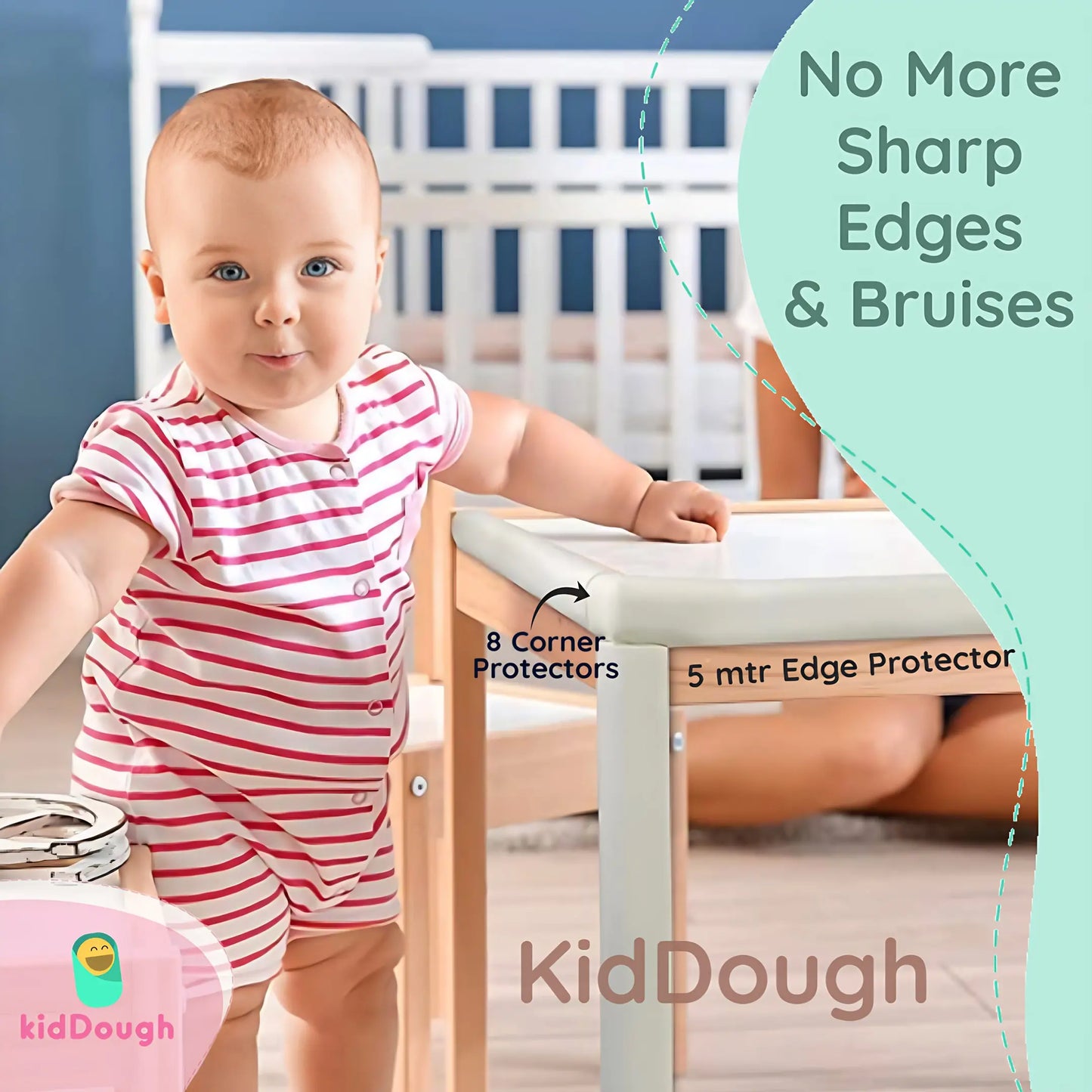 Kiddough Baby Proofing Furniture Edge And Corner Protector - 5 Mtrs Edge + 8 Corner Guards