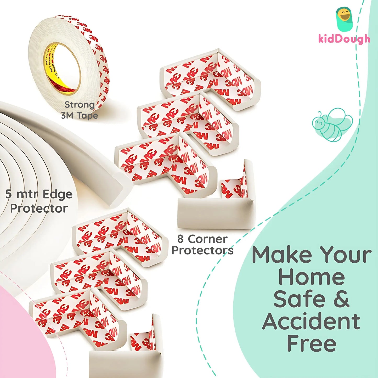 Kiddough Baby Proofing Furniture Edge And Corner Protector - 5 Mtrs Edge + 8 Corner Guards