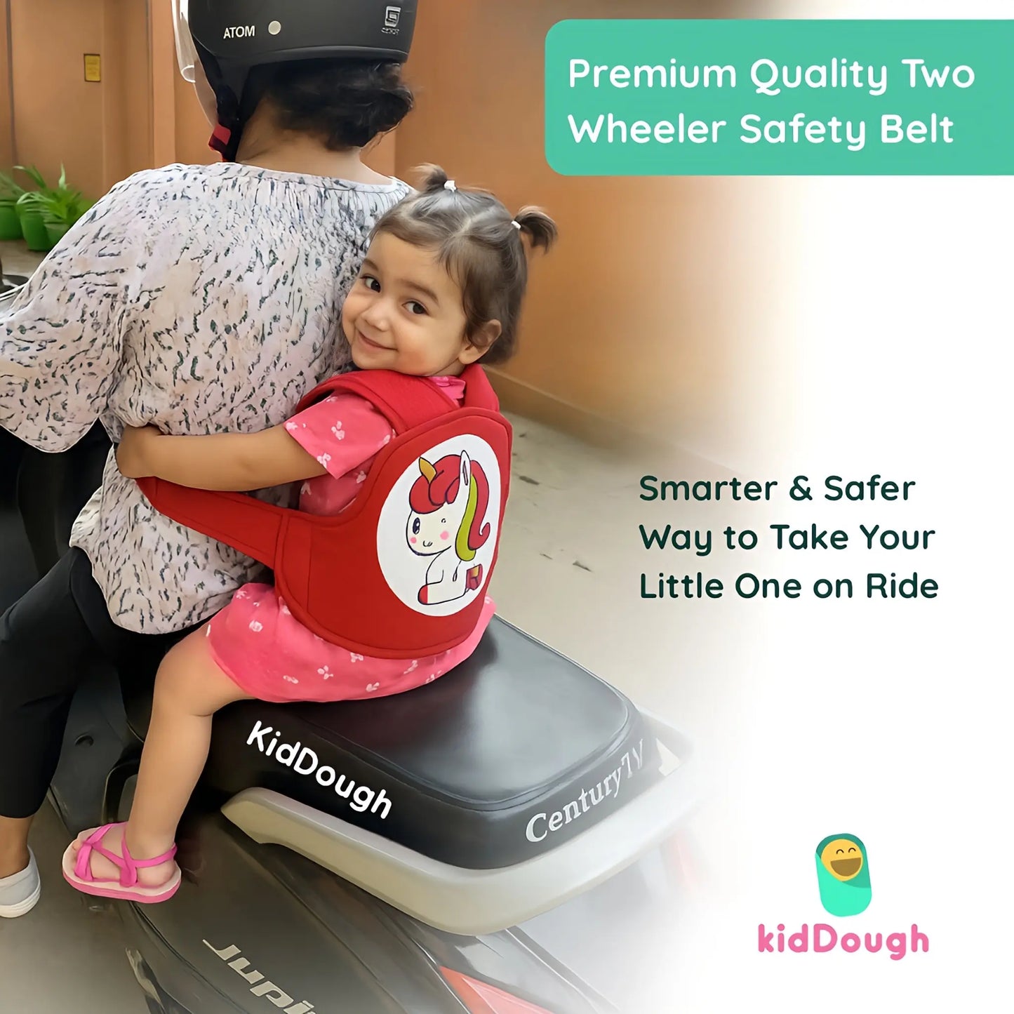 Kiddough Baby Safety Belt for Kids | Two Wheeler Bike/Scooty Belt for Kids Safety, Child Harness Safety Belt with Adjustable Baby Carrier for Toddlers & Baby (Cartoon Red)