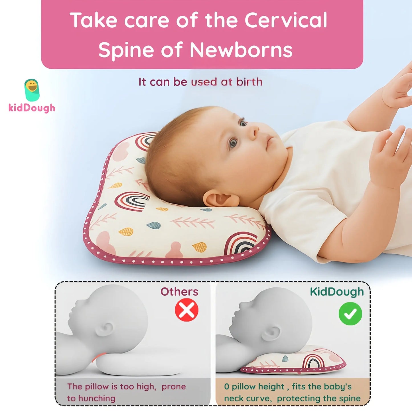 Kiddough Memory Foam Baby Pillow With Organic Cotton Head Shaping Pillow | Sleeping Pillow For Kids & Toddlers