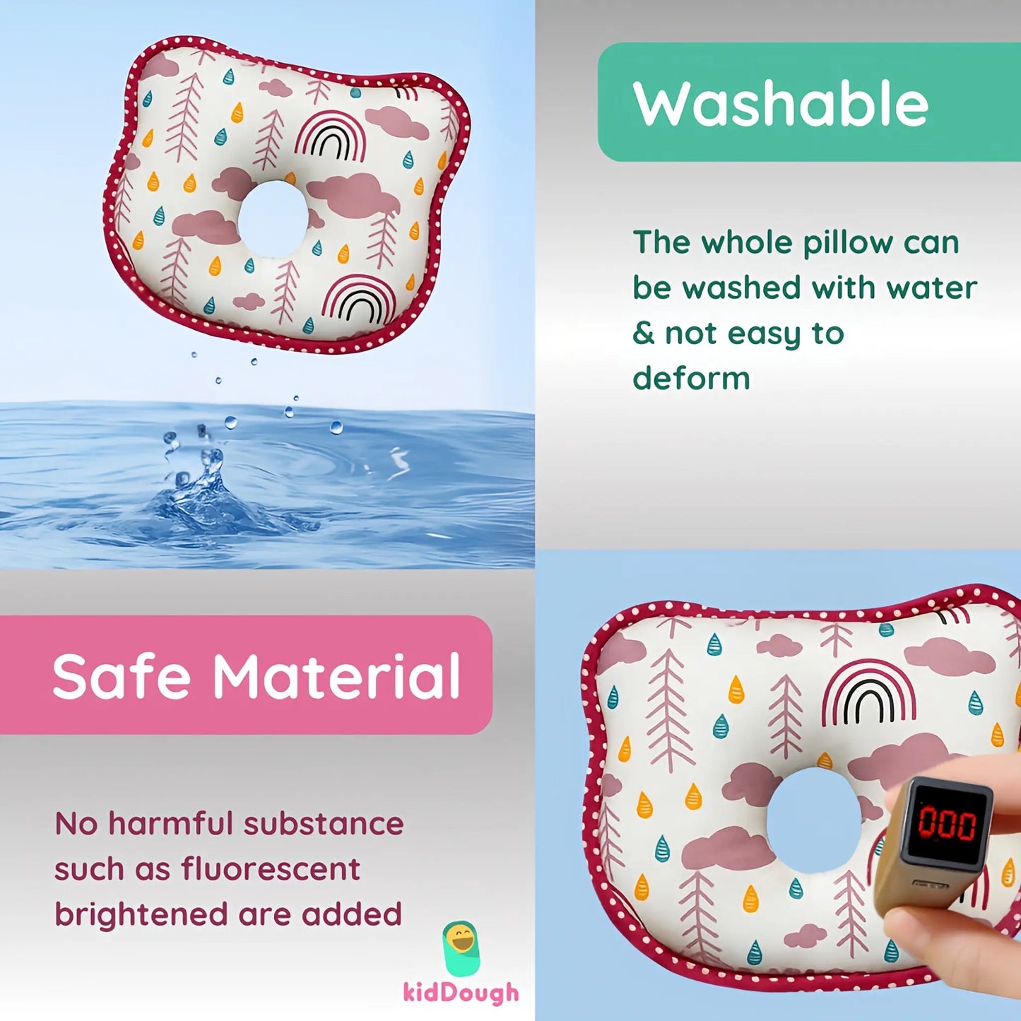 Kiddough Memory Foam Baby Pillow With Organic Cotton Head Shaping Pillow | Sleeping Pillow For Kids & Toddlers