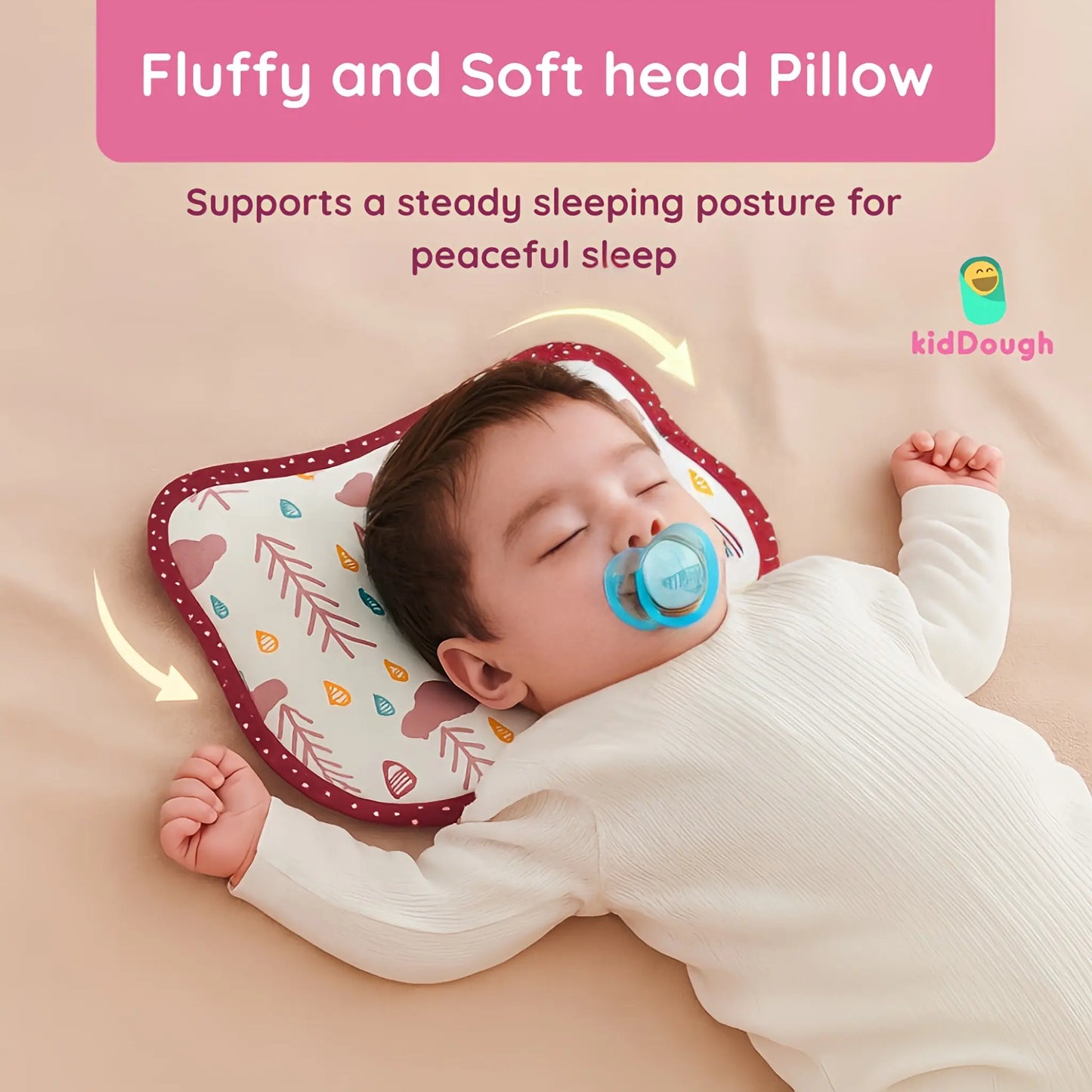 Kiddough Memory Foam Baby Pillow With Organic Cotton Head Shaping Pillow | Sleeping Pillow For Kids & Toddlers