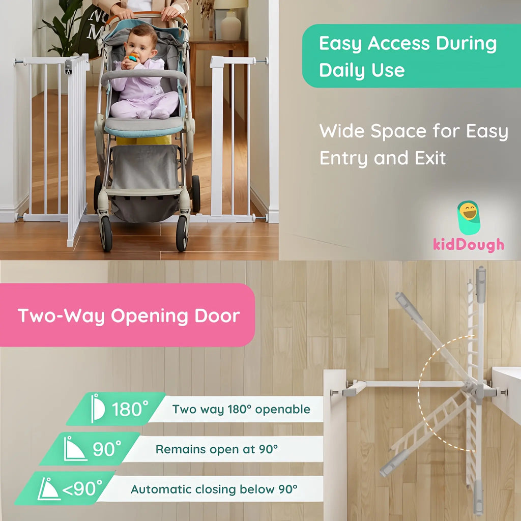 Kiddough Baby Safety Gate - (131-138cms Adjustable Width Coverage)