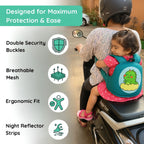 Kiddough Baby Safety Belt for Kids | Two Wheeler Bike/Scooty Belt for Kids Safety, Child Harness Safety Belt with Adjustable Baby Carrier for Toddlers & Baby (Cartoon Green)