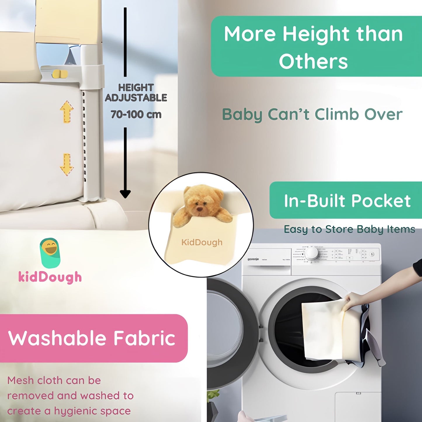 Kiddough Bed Railing for Baby Safety (5ft, One Side, Off-White)