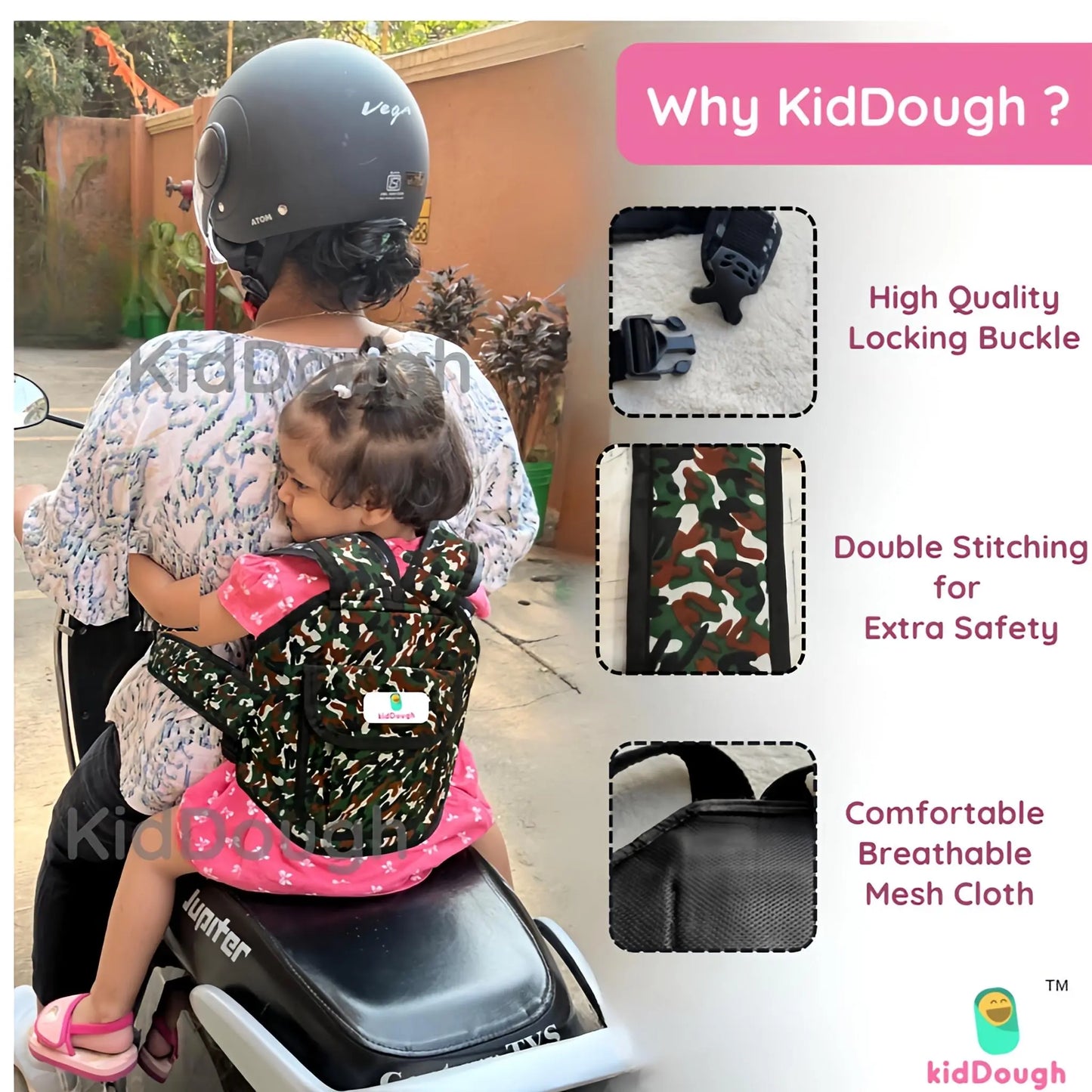Kiddough Baby Safety Belt for Two Wheeler Bike/Scooty (Army Red)