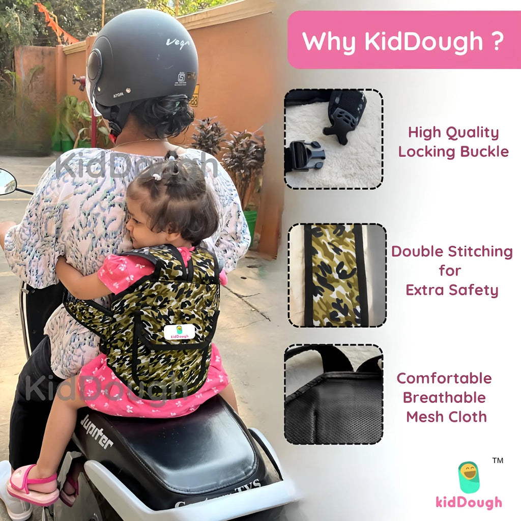 Kiddough Baby Safety Belt for Two Wheeler Bike/Scooty (Army Yellow)