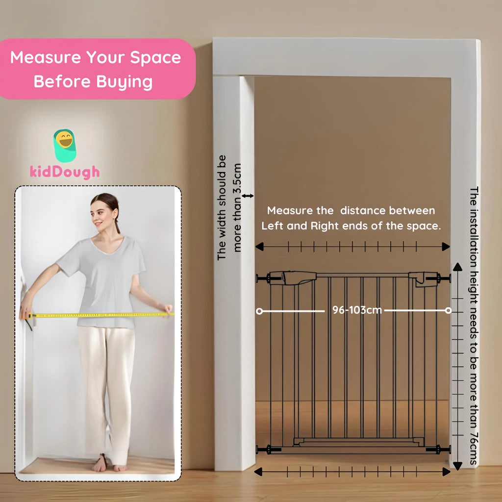 Kiddough Baby Safety Gate - (96-103cms Adjustable Width Coverage)