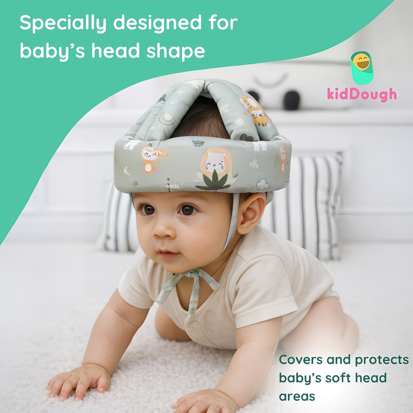 Kiddough Head Protector for Baby Safety | 6 Months-3 Years, Baby Safety Helmet | Proper Air Ventilation for Kids and Toddlers | Secure, Fit & Comfort Lightweighted Helmet (Animal Print)