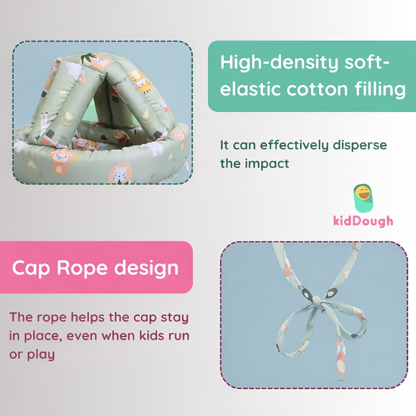 Kiddough Head Protector for Baby Safety | 6 Months-3 Years, Baby Safety Helmet | Proper Air Ventilation for Kids and Toddlers | Secure, Fit & Comfort Lightweighted Helmet (Animal Print)