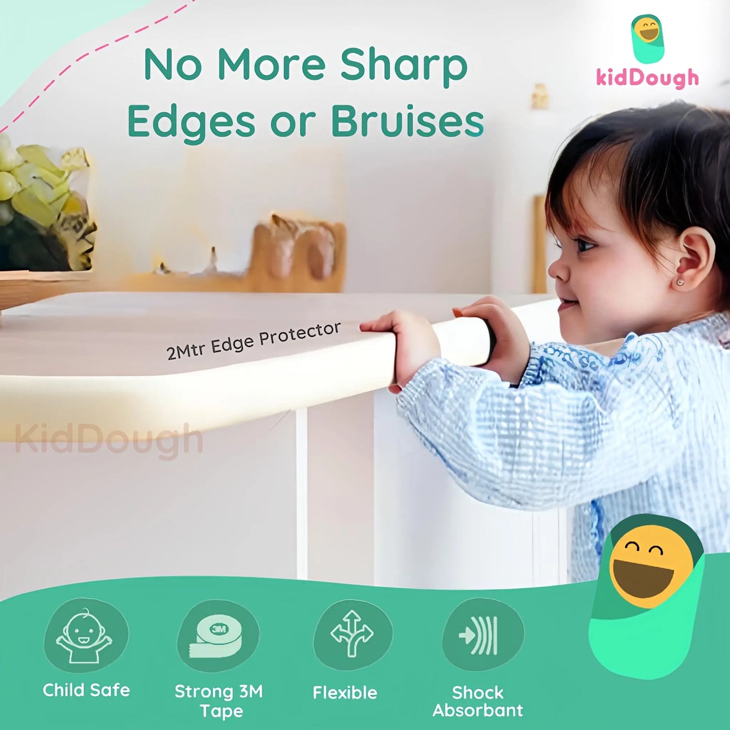 Kiddough Baby Proofing Thick Furniture Edge Protector - 5 Mtrs White Edge Guard