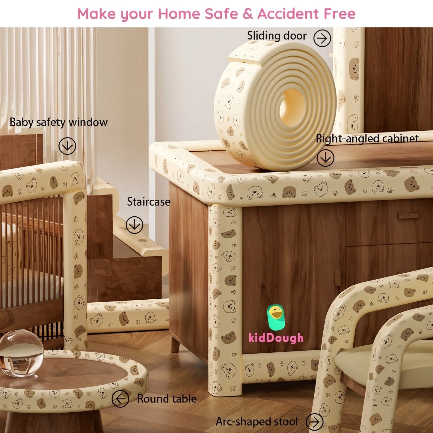 KidDough Baby Proofing Printed Flat Edge Protector - 2 Meters Safety Strip(Bear)