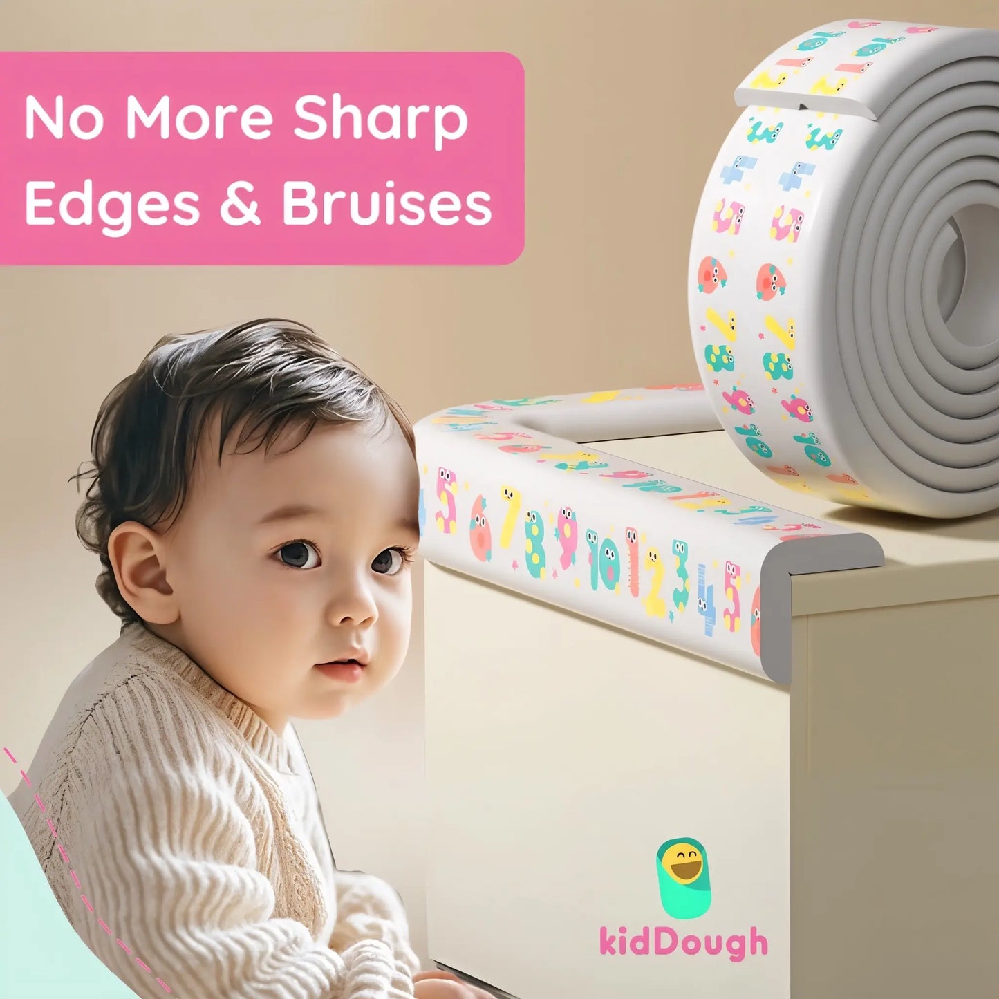 KidDough Baby Proofing Printed Flat Edge Protector - 2 Meters Safety Strip,( Number)