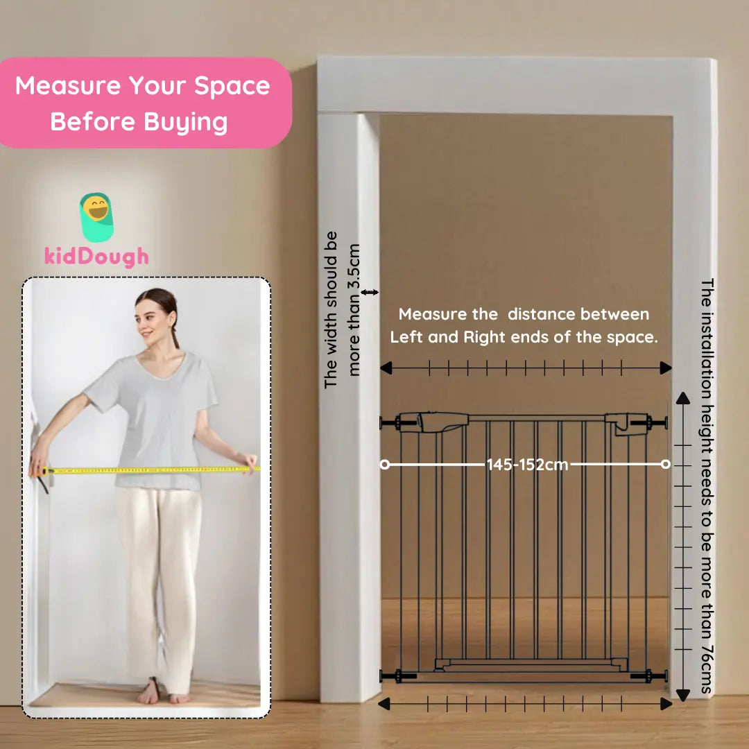 Kiddough Baby Safety Gate - (145-152cms Adjustable Width Coverage)
