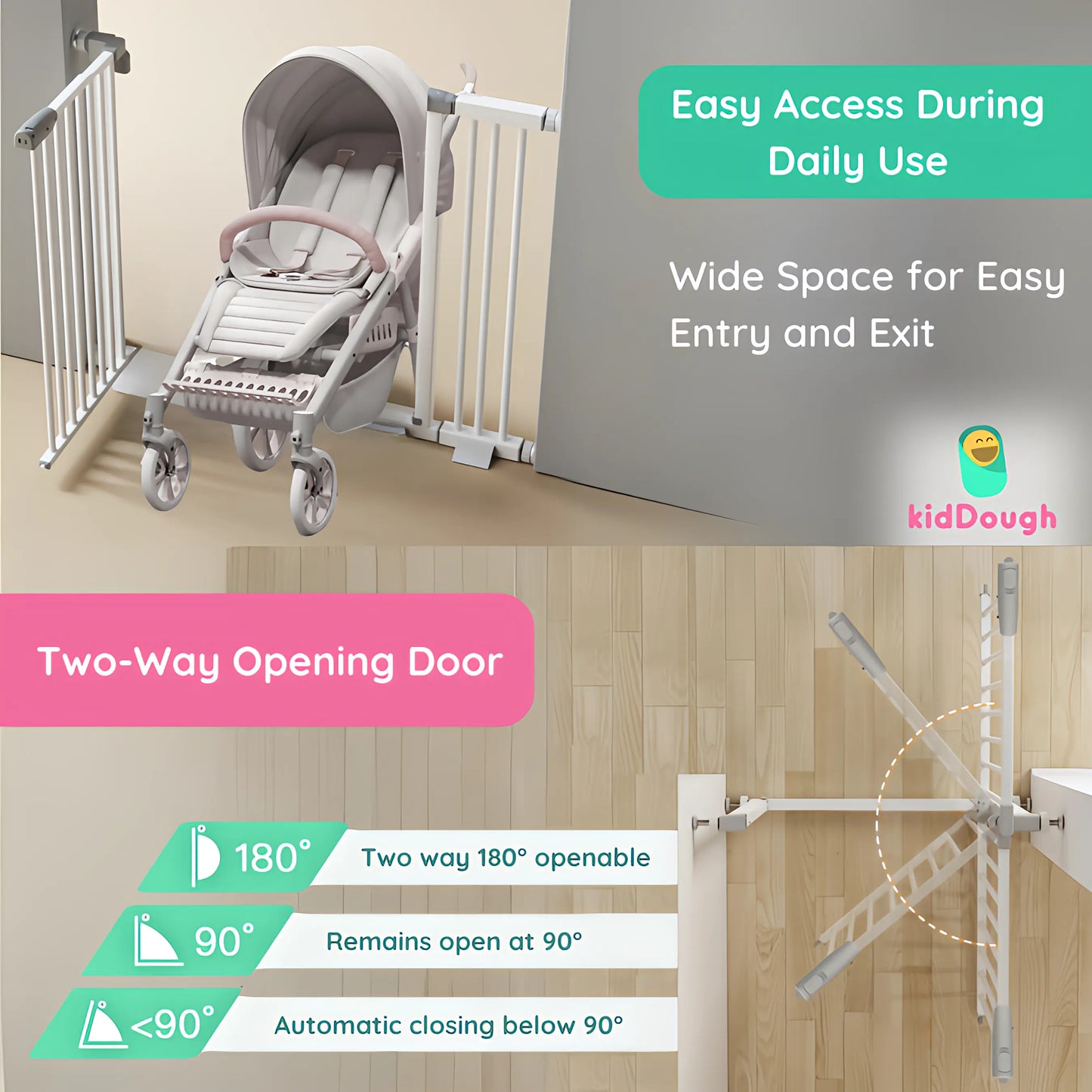Kiddough Baby Safety Gate - (96-103cms Adjustable Width Coverage)