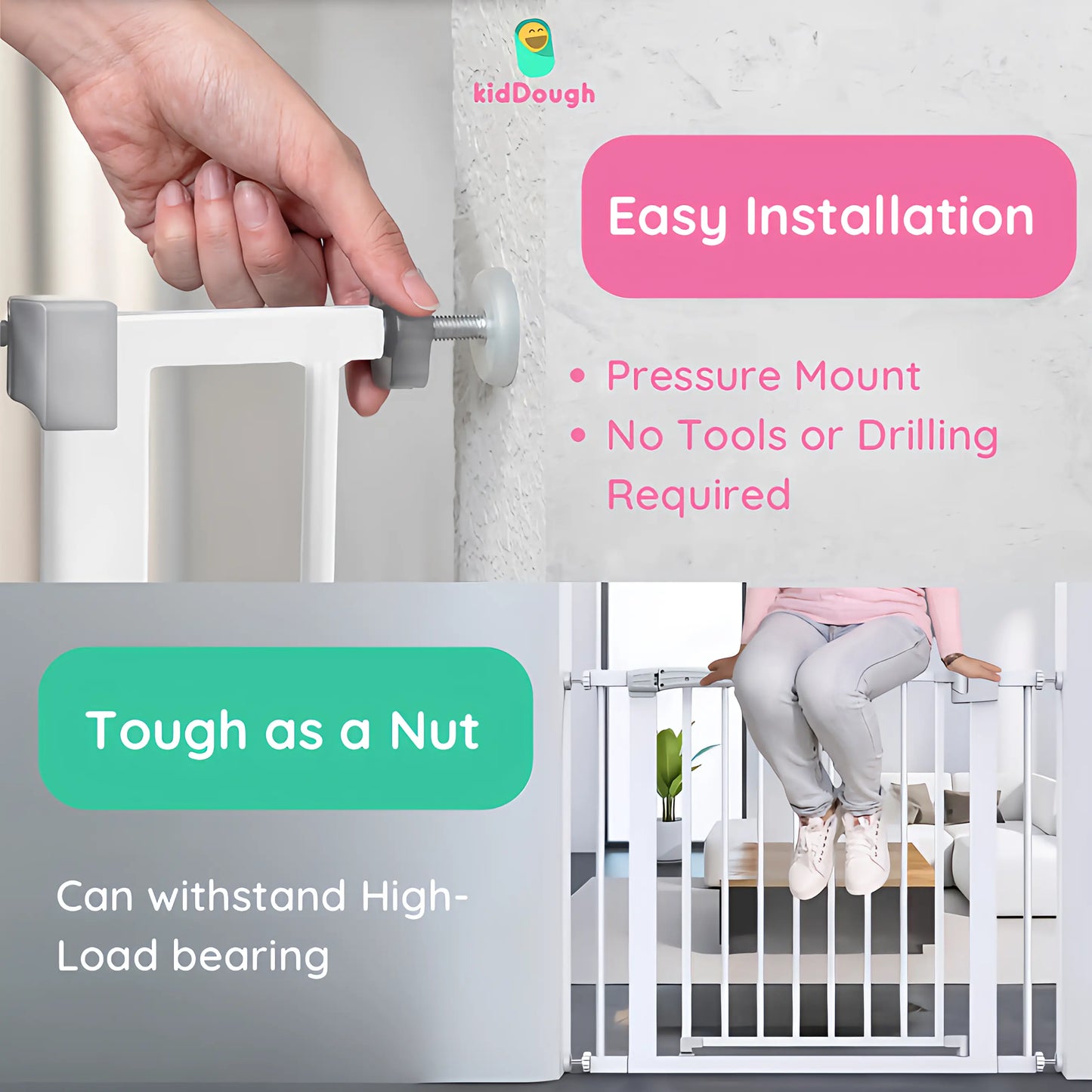 Kiddough Baby Safety Gate - (96-103cms Adjustable Width Coverage)