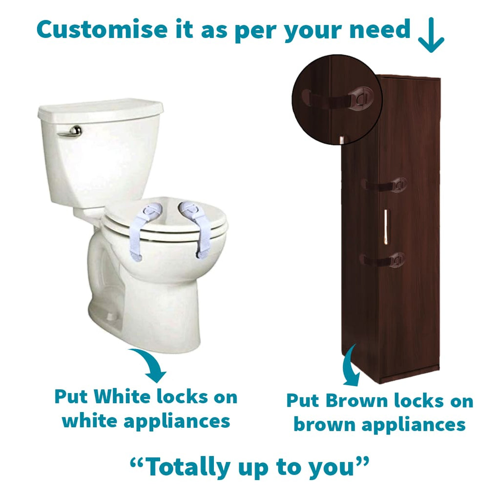 Kiddough Furniture Safety Locks for Kids - Pack of 4 White + 4 Brown