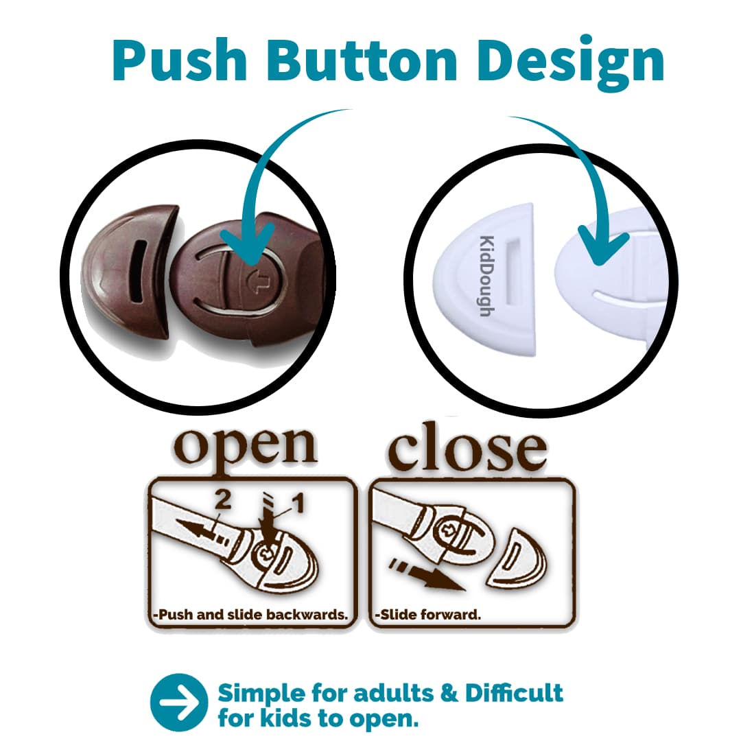 Kiddough Furniture Safety Locks for Kids - Pack of 4 White + 4 Brown